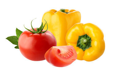 yellow pepper and red tomatoes isolated on a white background with clipping path.