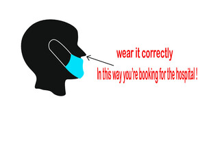 logo illustrazione monito per corretto uso della mascherina chirurgica su treni bus metro e luoghi chiusi protezione covid-19 coronavirus