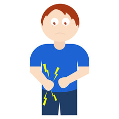 An illustration depicting a man with steady pain in the upper rigth abdomen.