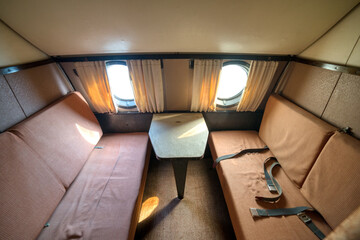 Interior of an old passenger plane.