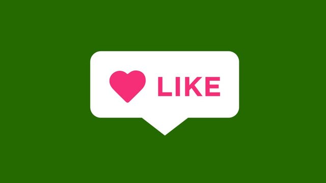 Flat design social media heart like button isolated on a green background. Motion graphics 