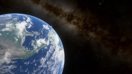 Obraz na płótnie Canvas View of planet earth from space, detailed planet surface, science fiction wallpaper, cosmic landscape 3D render