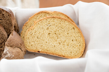 Basket with black and white bread