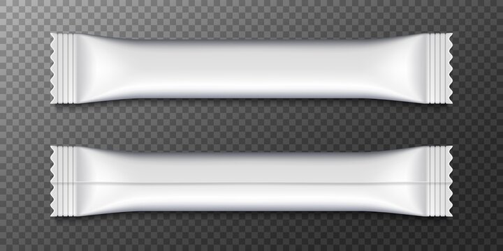 Blank packaging sticks. Packaging bag for food, sugar, salt, pepper, seasoning. Vector promotional mockup