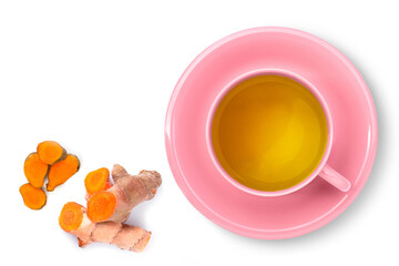Obraz na płótnie Canvas cup of turmeric tea isolated on white background.