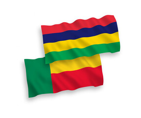 Obraz premium Flags of Mauritius and Benin on a white background