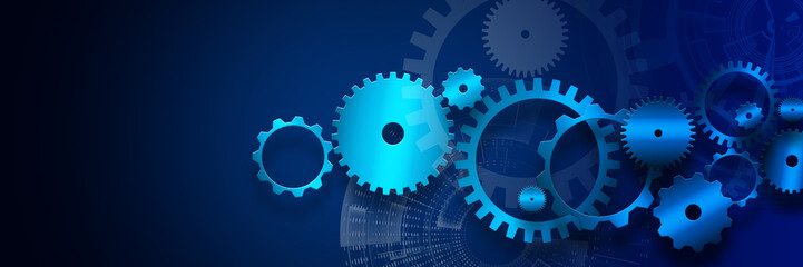 Cogs and gear wheel mechanisms. Hi-tech digital technology and engineering. Abstract technical background