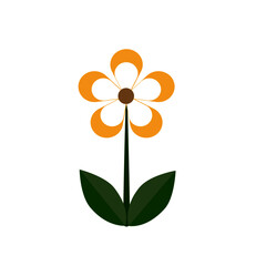 Yellow flower with green leaf isolated on white icon vector illustration.