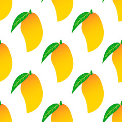 Thai yellow mango fruits vector seamless pattern background.
