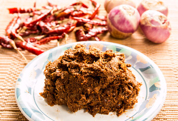 Massaman chili paste in plate, Thai famous chili paste