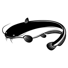 Illustration of catfish in engraving style. Design element for logo, label, sign, poster, t shirt.