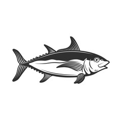 Illustration of tuna fish in engraving style. Design element for logo, label, emblem, sign, badge.