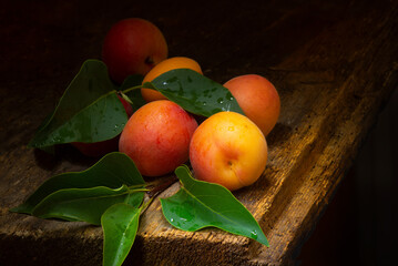 apricots on a wooden table fruit food