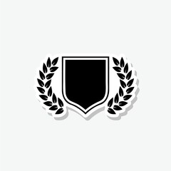 Laurel wreath and shield sticker isolated on gray background