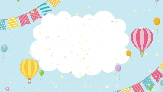 風船と気球が飛んでいるアニメーション　白い雲のフレーム