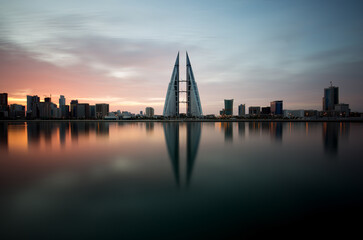 Bahrain skyline and beautiful hue during morning hours, a long exposure image