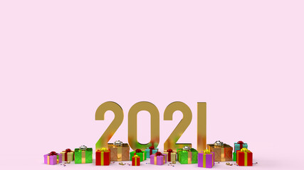 Fototapeta na wymiar 2021 gold and gift box 3d rendering for celebration content.