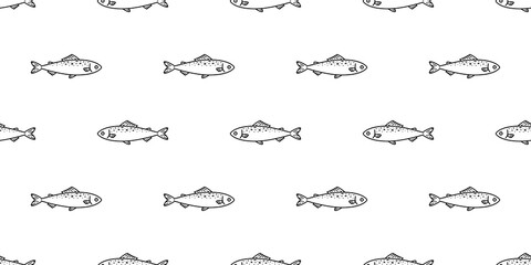 fish Seamless pattern salmon vector tuna shark scarf isolated dolphin whale ocean sea repeat wallpaper tile background cartoon illustration animal doodle white design