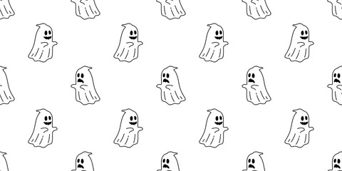 Ghost seamless pattern vector Halloween spooky scarf isolated repeat wallpaper tile background devil evil cartoon illustration doodle gift wrap paper white design