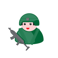 military badge in a hard hat with a machine gun on a white isolated background. Vector image of cartoon