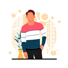 portrait of man posing in stylish outfits, flat design concept, vector illustration