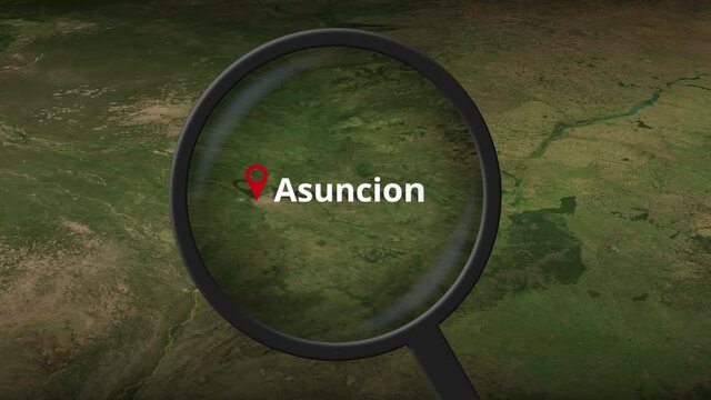 Loupe finds Asuncion city on the map, 3d rendering