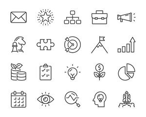 set of business icons, strategy, start up, planning, organization