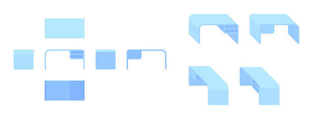 blue table from different angles, isometric