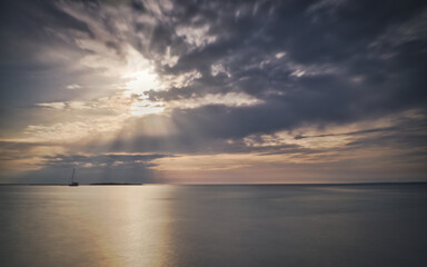 seascape at sunset rocks beach sea cloudy sky towers salento apulia 