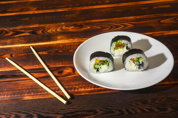 sushi on a wooden background close up