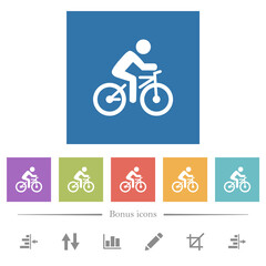 Obraz premium Bicycle with rider flat white icons in square backgrounds
