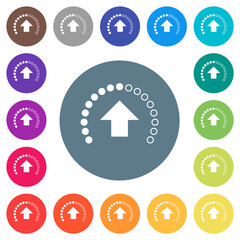 Upload in progress flat white icons on round color backgrounds