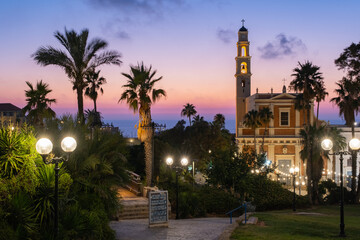 Obraz premium Beautiful view of antique Jaffa at sunset
