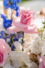 Wedding flower arrangement and decoration. Empty copyspace and space for text. Holiday accessories and backgrounds