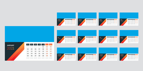 Calendar 2021 week start Monday corporate design template vector.