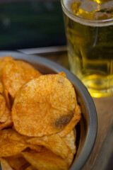 Bad food rest with beer chips and watching football after quarantine