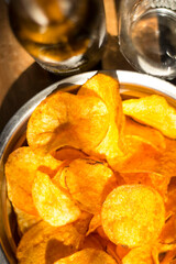 Bad food rest with beer chips and watching football after quarantine