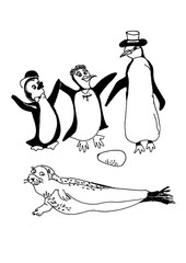 Obraz premium The penguin family and seal cartoon