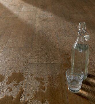 Modern interior design of room with wood texture seamless, bottle and glass, interior background.
