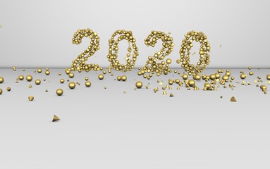 Gold 2020 numbers New year concept - isolated on white background. 3d rendering