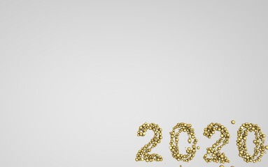 Gold 2020 numbers New year concept - isolated on white background. 3d rendering