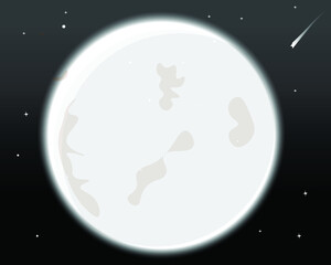 Vector illustration of full moon with stars around. Detailed moon vector