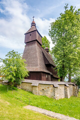 View at the Wooden Church of St. Francis of Assisi in Hervartov, Slovakia