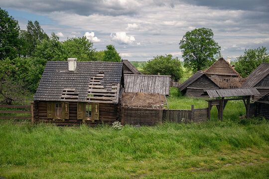 view of wooden houses in the Russian village