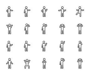 Vector set of people different gestures line icons.