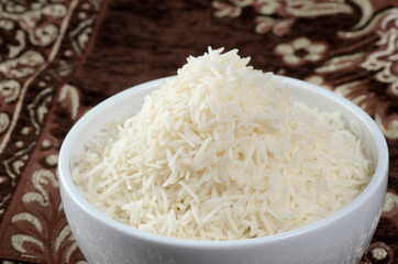 bowl of cooked basmati rice even lighting