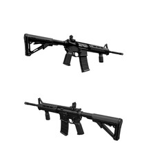 Modern black automatic rifle isolated on white. Weapons for police, special forces and the army. Automatic carbine with mechanical sights.