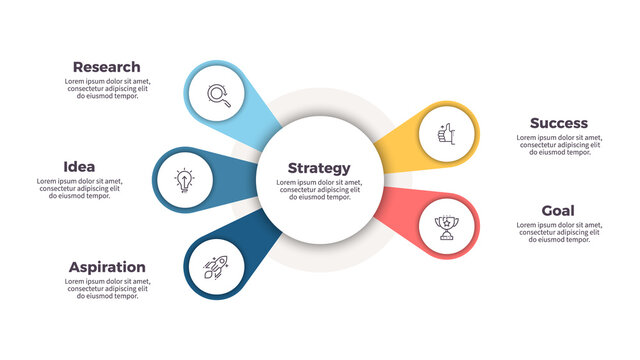 Business infographic. Organization chart with 5 options. Vector template.