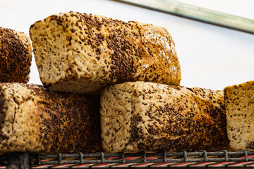 Many rustic fresh bread loaves