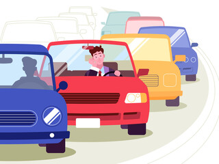 Vector illustration of traffic jam in the city